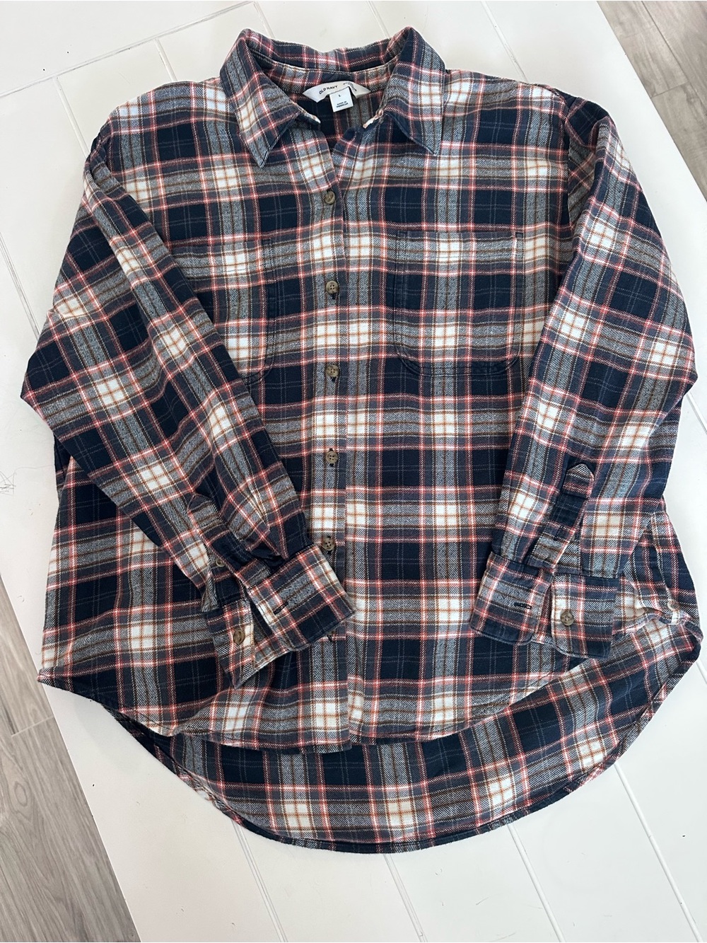 Old Navy Navy, Rust & Cream Plaid Button-Down Shirt